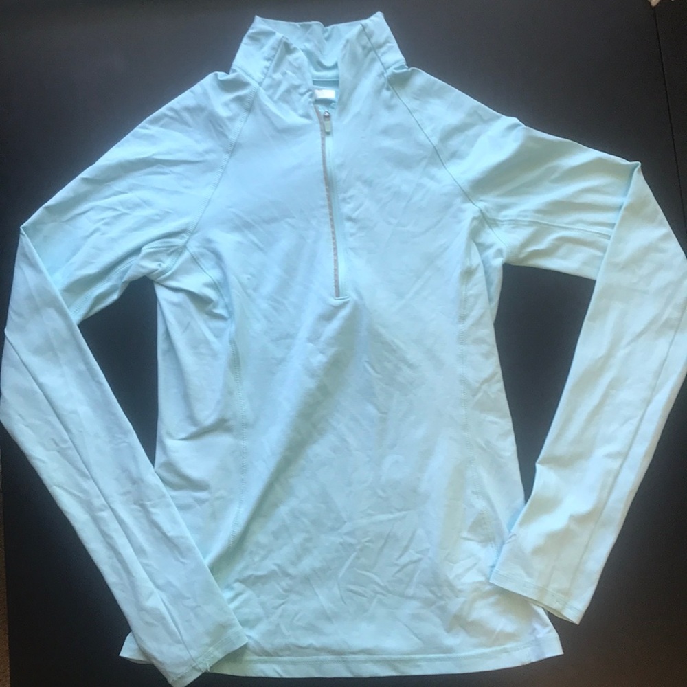 Teal tight fit workout shirt with thumb holes